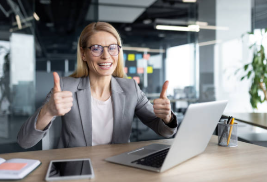Happy sales rep giving thumbs up